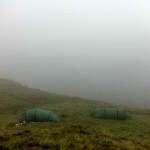 Our tents in the mist